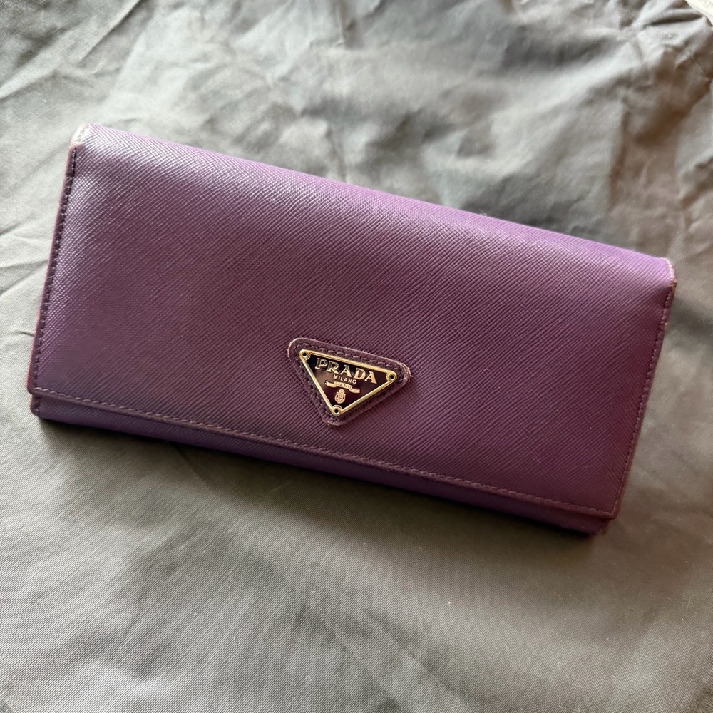 Vintage Prada Purple Women's Saffiano Long Wallet